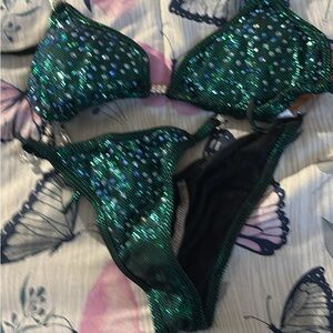 Green Sequin Bikini Set